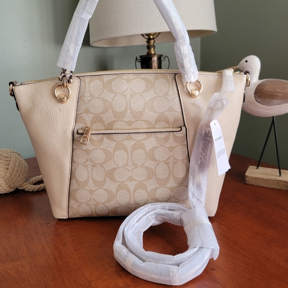 NWT Coach C7261 Kacey Satchel Colorblock Signature Canvas Ivory Pebbled Leather - Picture 5 of 16